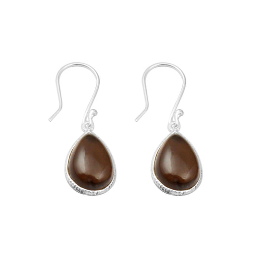 Smoky Quartz Earrings Handmade 925 Sterling Silver Pear Shape Gemstone Dangle Bezel Setting Earrings