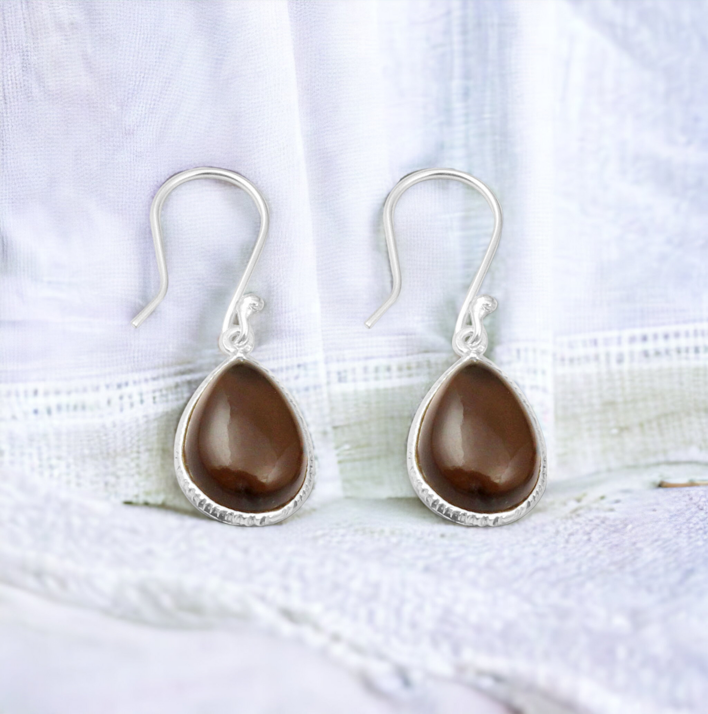Smoky Quartz Earrings Handmade 925 Sterling Silver Pear Shape Gemstone Dangle Bezel Setting Earrings