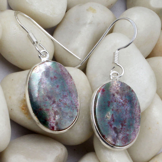 Bloodstone March Birthstone Earrings 925 Solid Silver Dangle Gemstone Jewelry