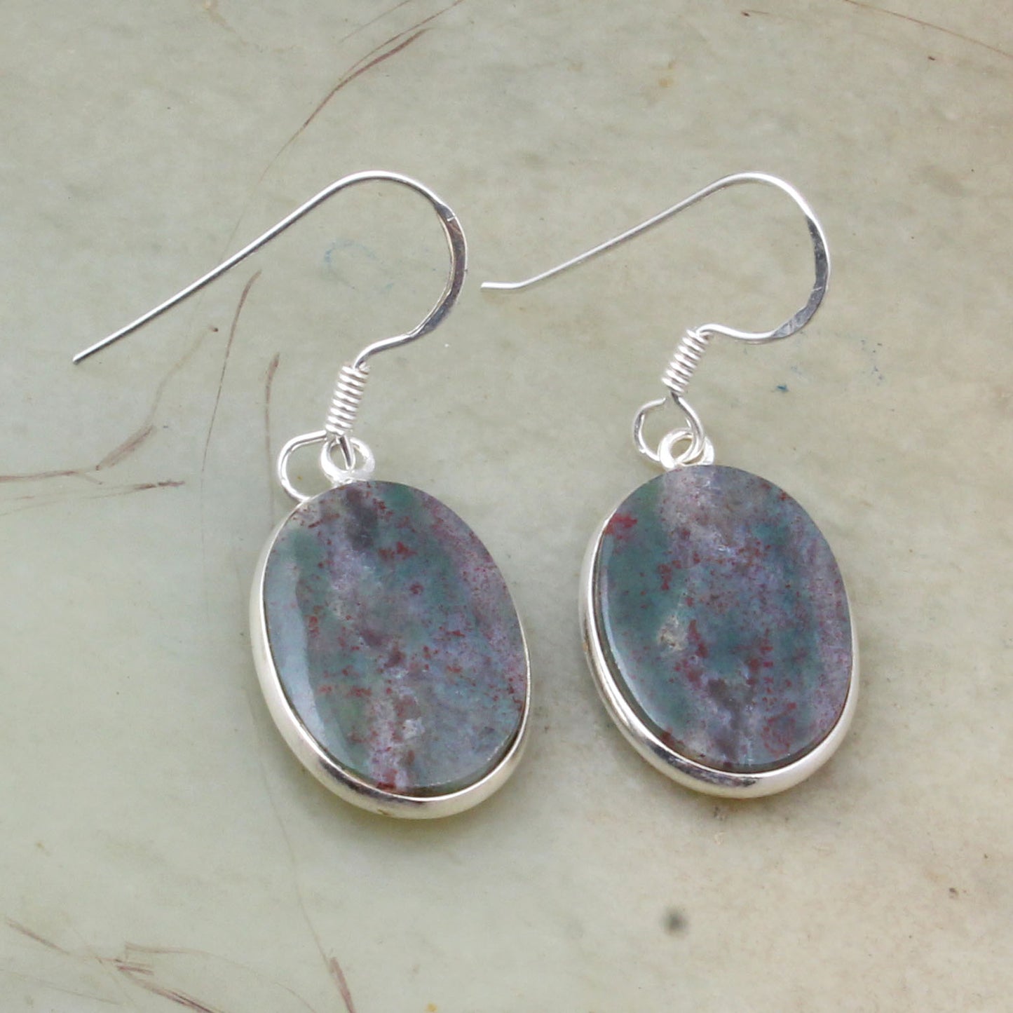 Bloodstone March Birthstone Earrings 925 Solid Silver Dangle Gemstone Jewelry