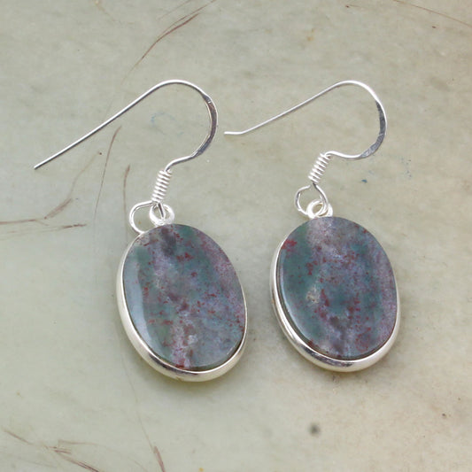 Bloodstone March Birthstone Earrings 925 Solid Silver Dangle Gemstone Jewelry
