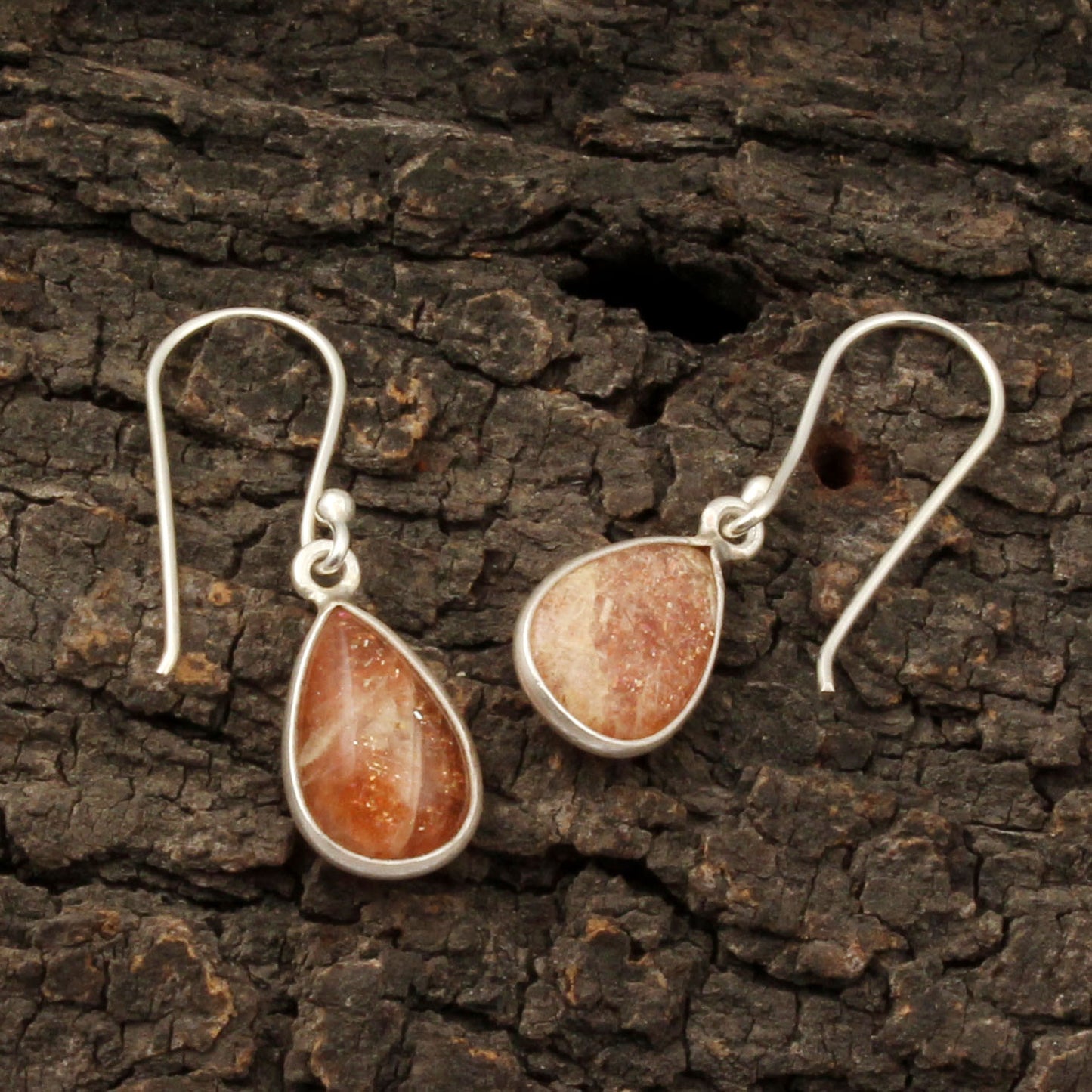 Natural Sunstone Dangle Earrings in 925 Sterling Silver Handmade Gemstone Bezel Set Earrings