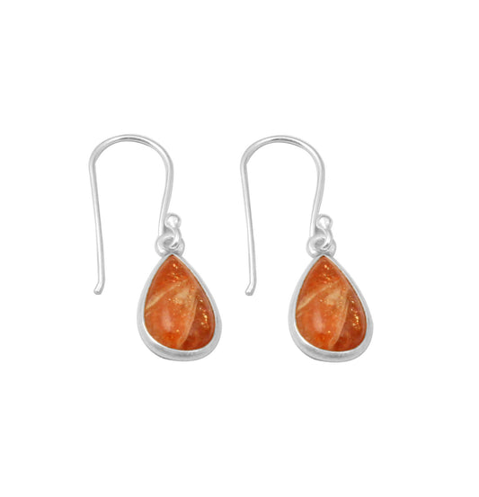 Natural Sunstone Dangle Earrings in 925 Sterling Silver Handmade Gemstone Bezel Set Earrings