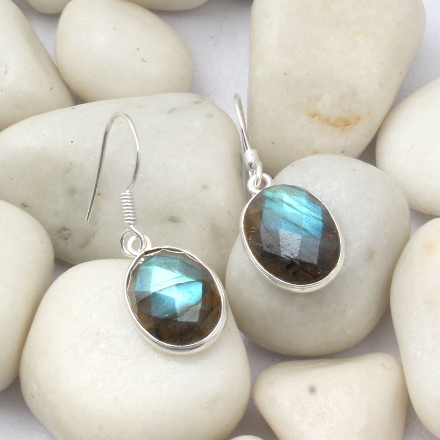 Checker Cut Labradorite Earrings 925 Silver Dangle & Drop Earring Labradorite Jewelry Earrings For Women