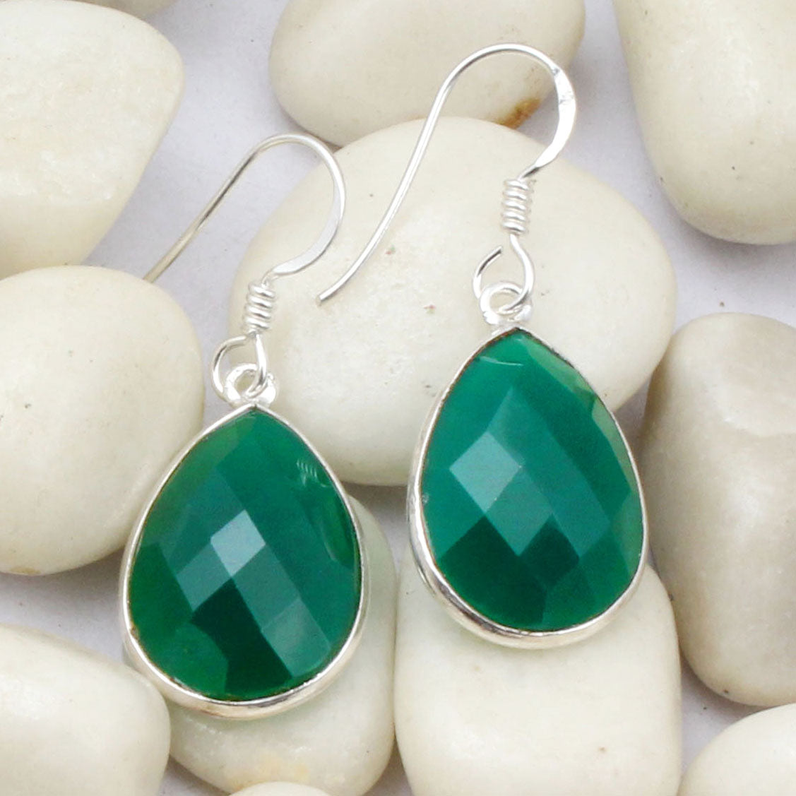 Green Onyx Earrings 925 Sterling Silver Dangle & Drop Earrings for Women