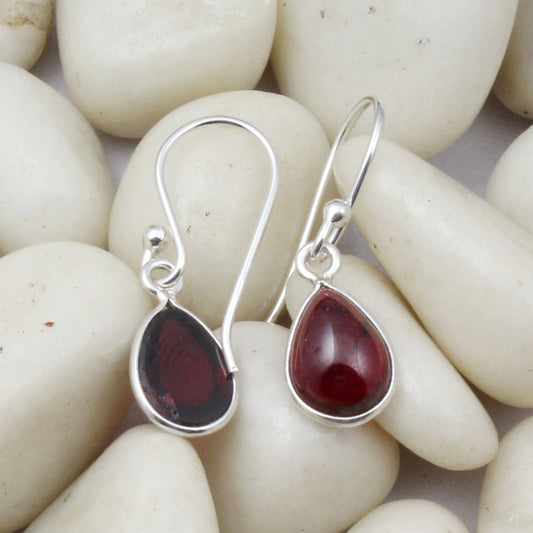 925 Sterling Silver Red Garnet Gemstone Handmade Bezel Earrings