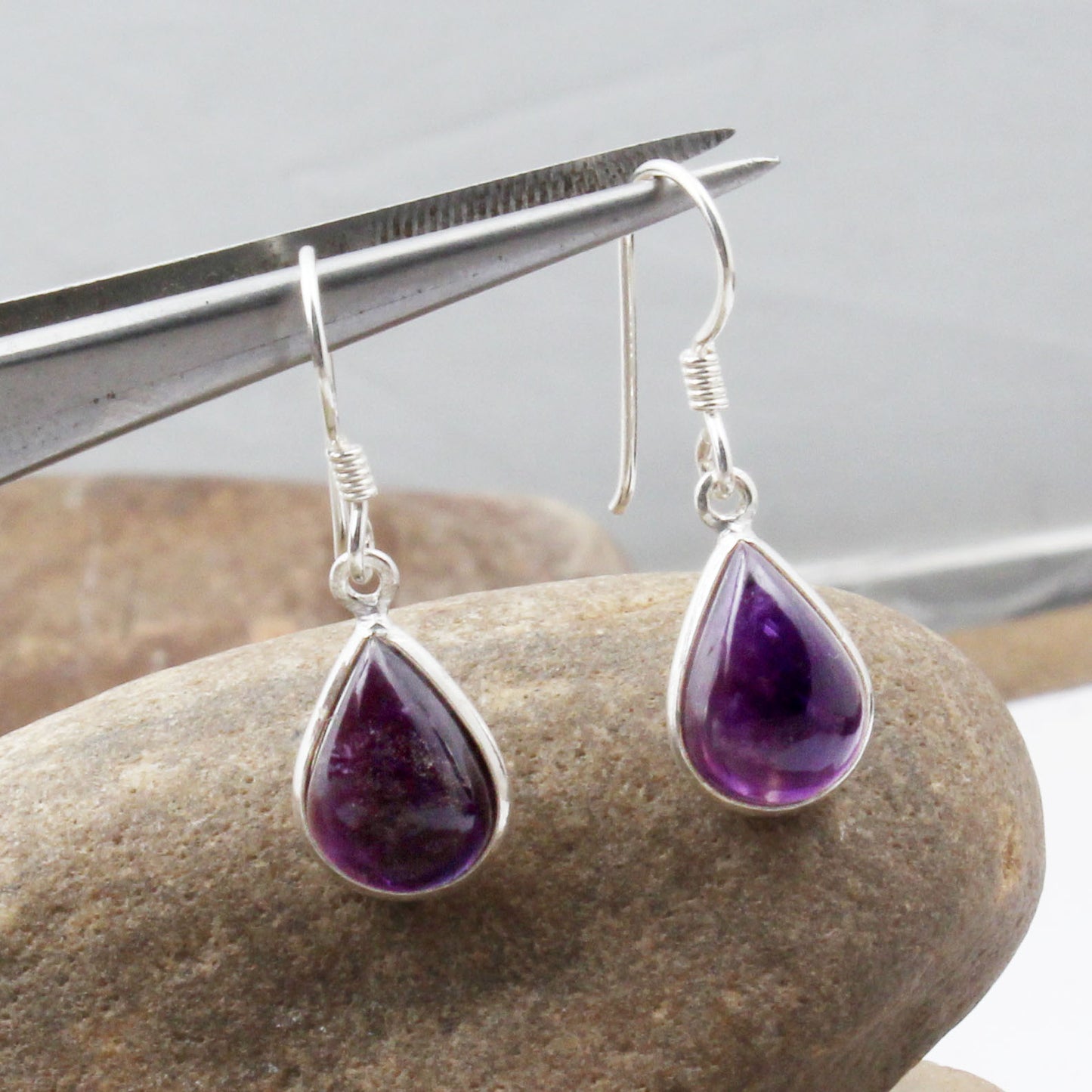 Natural Amethyst Dangle Earrings 925 Sterling Silver February Birthstone Jewelry