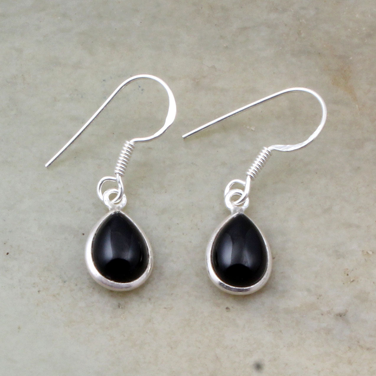 Black Onyx Earrings with 925 Sterling Silver Handmade Pear Shape Bezel Gemstone Dangle Earrings