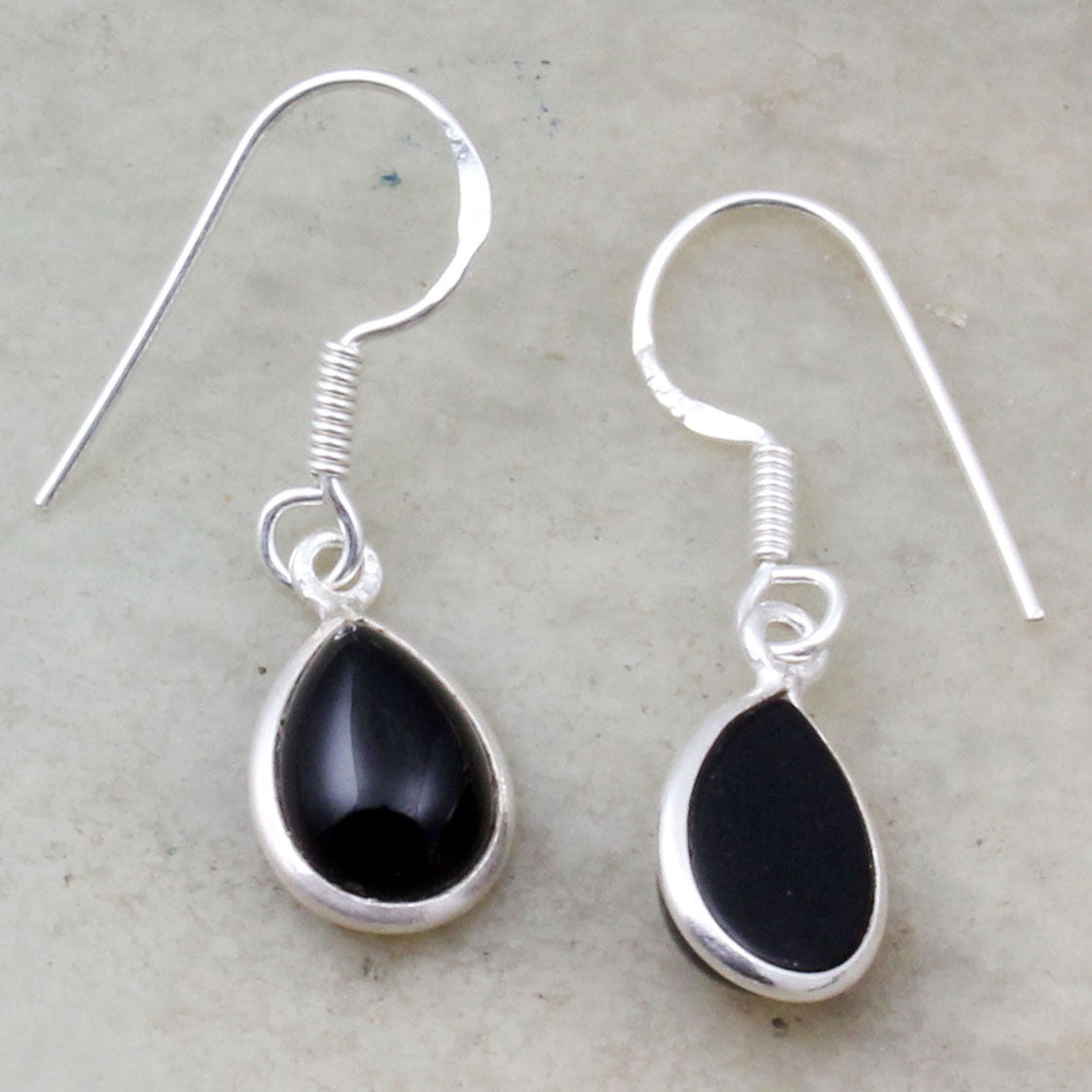 Black Onyx Earrings with 925 Sterling Silver Handmade Pear Shape Bezel Gemstone Dangle Earrings