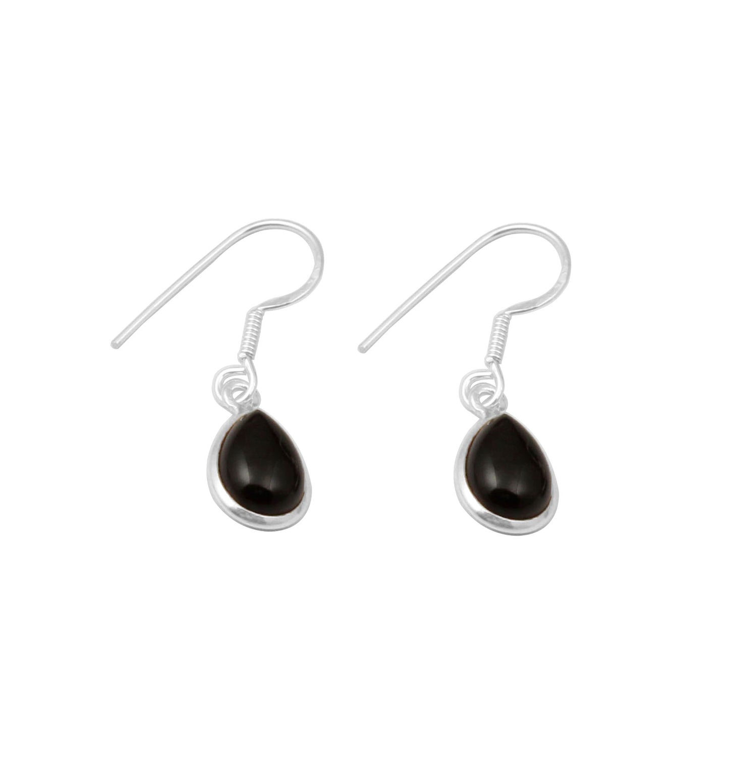 Black Onyx Earrings with 925 Sterling Silver Handmade Pear Shape Bezel Gemstone Dangle Earrings