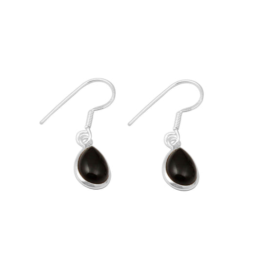 Black Onyx Earrings with 925 Sterling Silver Handmade Pear Shape Bezel Gemstone Dangle Earrings