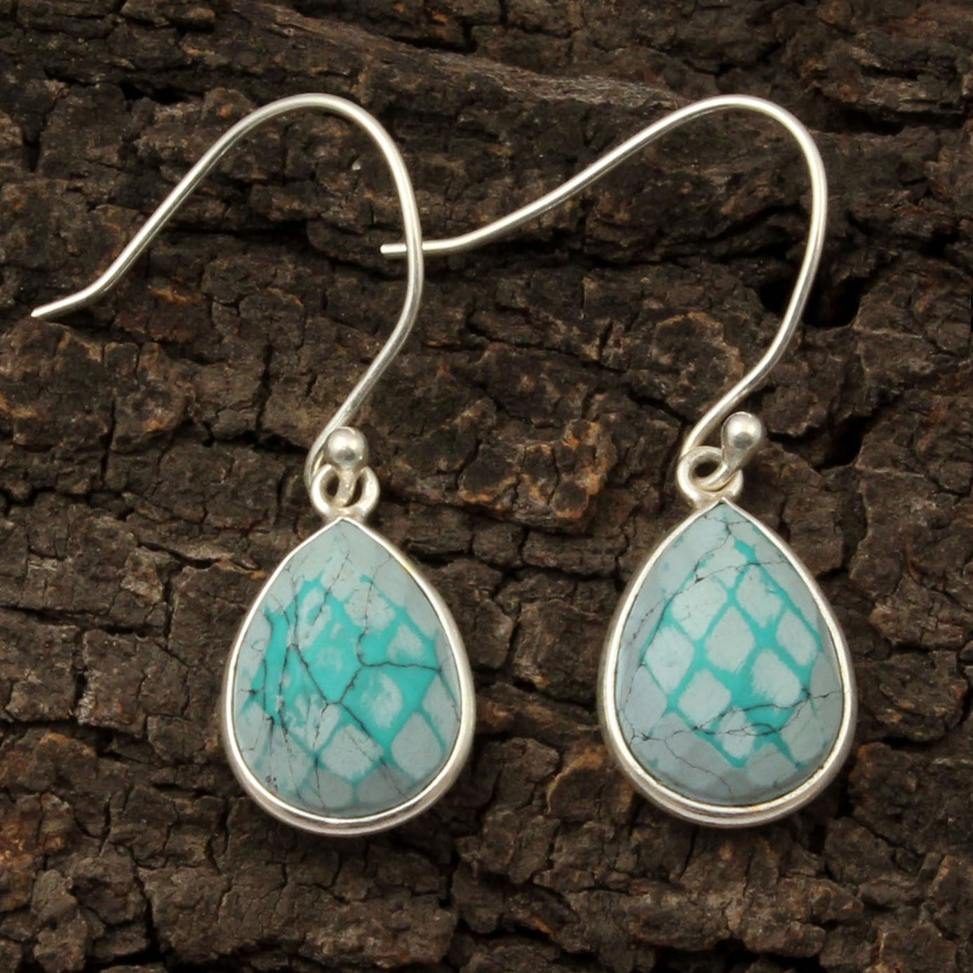 Teardrop Turquoise Gemstone Dangle 925 Sterling Silver Birthstone Earrings