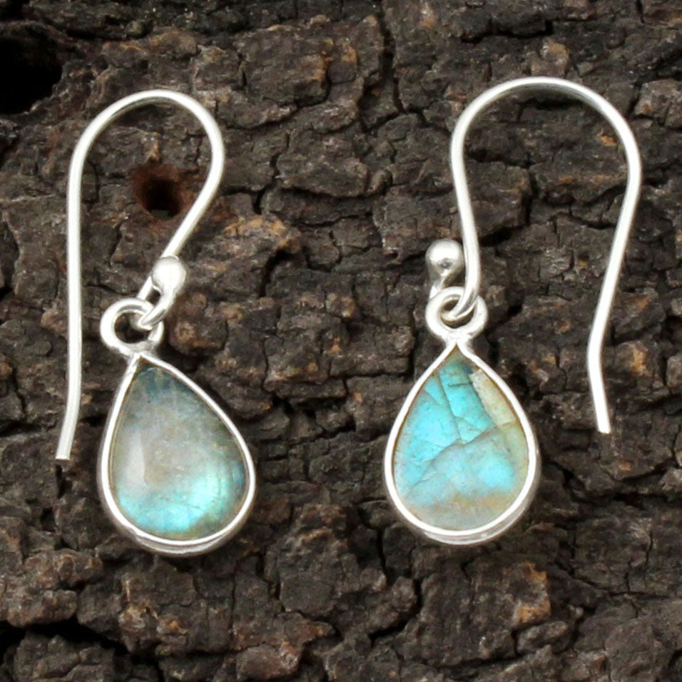 Natural Labradorite Pear Shape Earrings with 925 Sterling Silver
