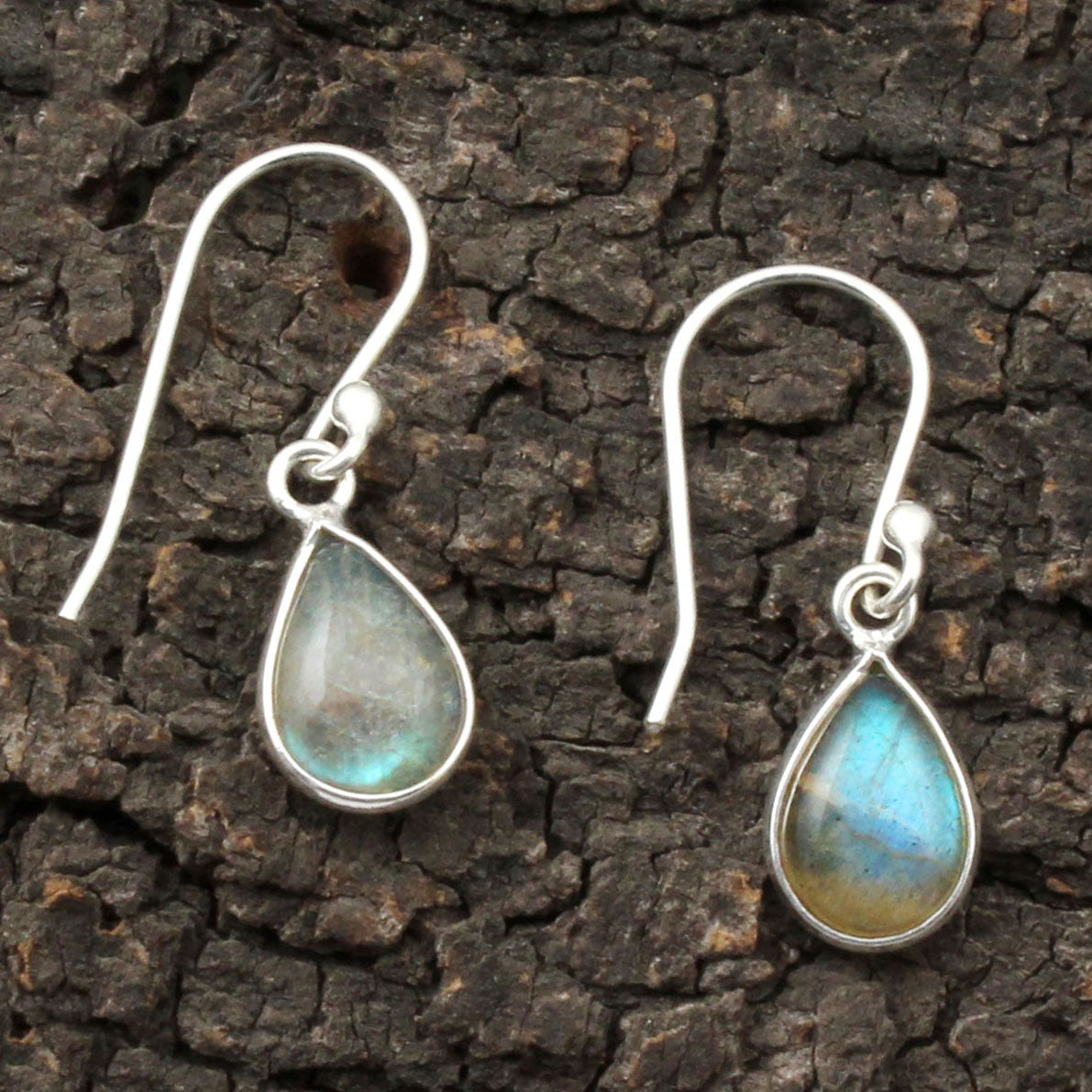 Natural Labradorite Pear Shape Earrings with 925 Sterling Silver