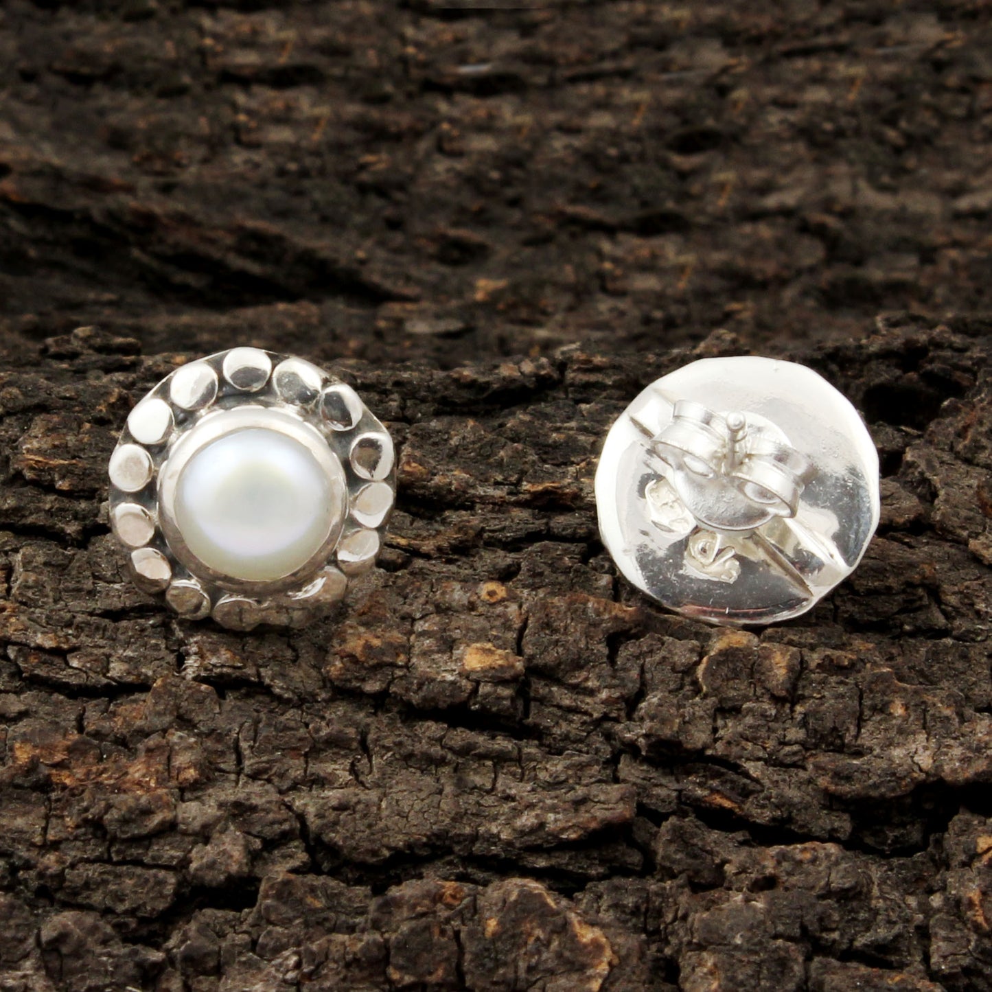 Freshwater Pearl Stud Earrings Boho 925 Sterling Silver Handmade Studs Jewelry