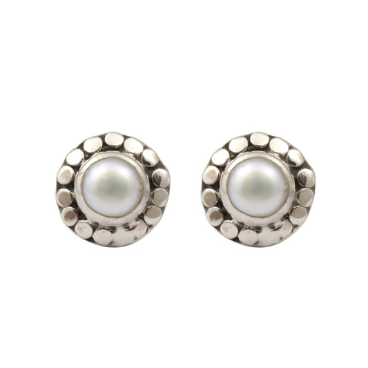Freshwater Pearl Stud Earrings Boho 925 Sterling Silver Handmade Studs Jewelry