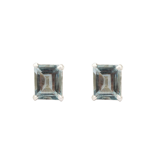 Faceted Blue Topaz Stud Earrings Handmade Prong Setting 925 Sterling Silver Earrings
