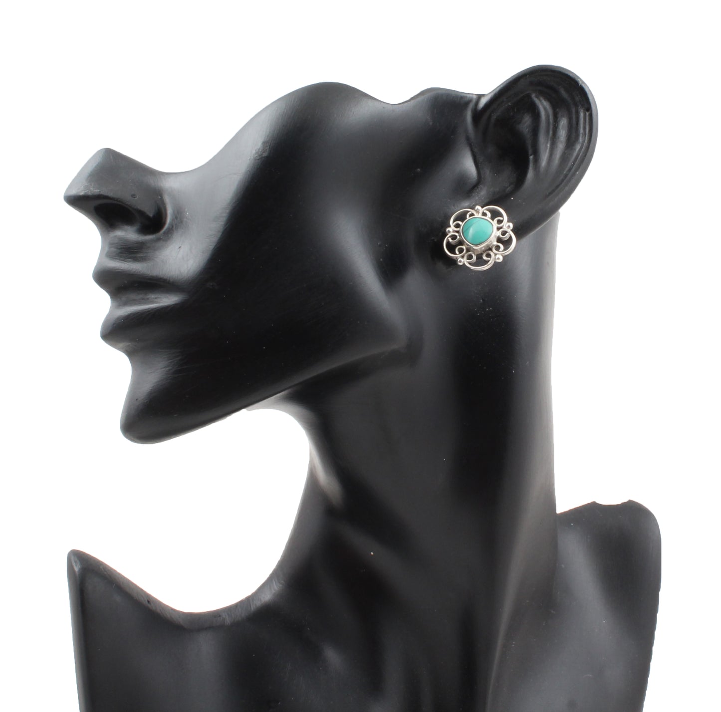 Turquoise Stud Floral 925 Sterling Silver Handmade Earrings Jewelry