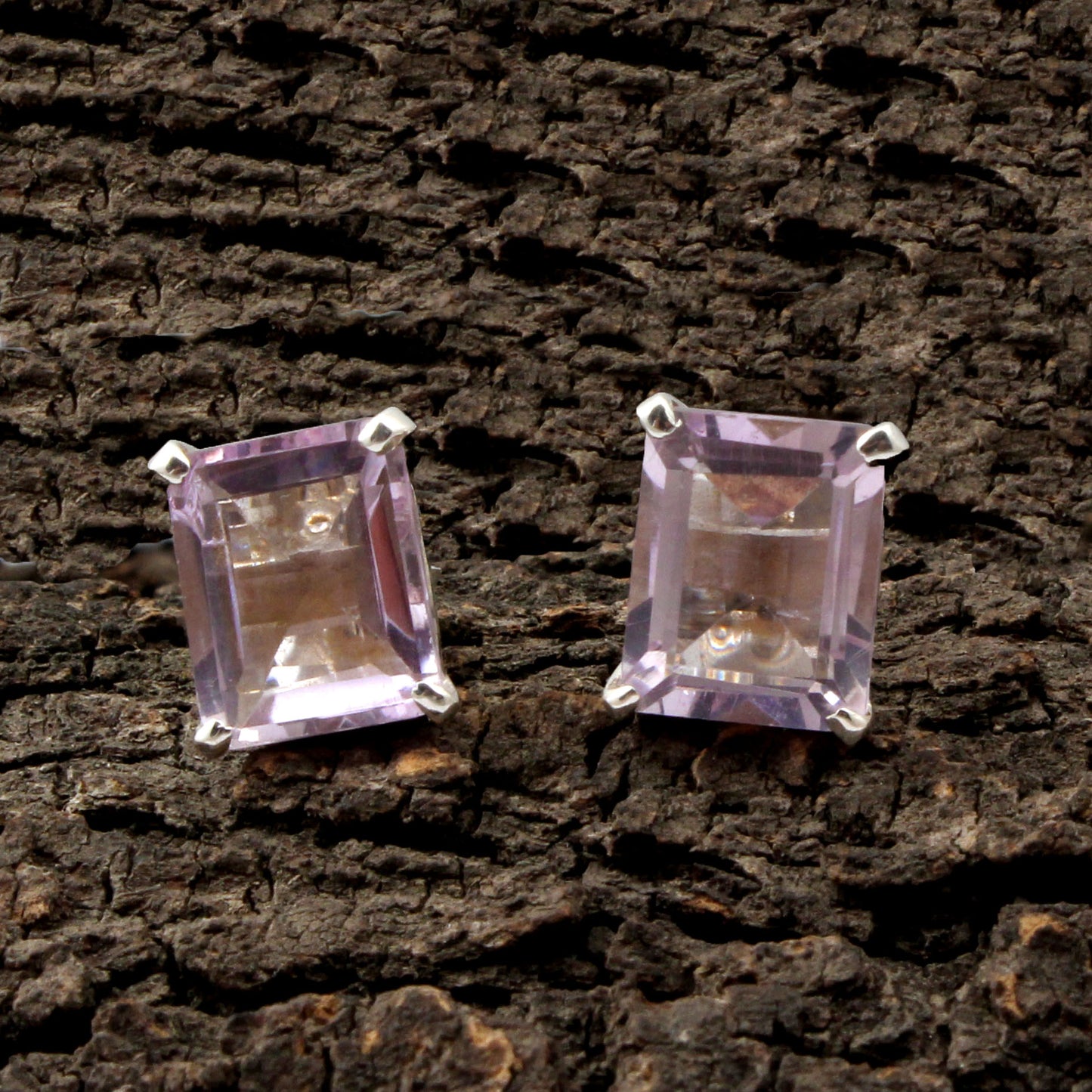 Natural Amethyst Stud Handmade Prong Setting 925 Sterling Silver Earrings