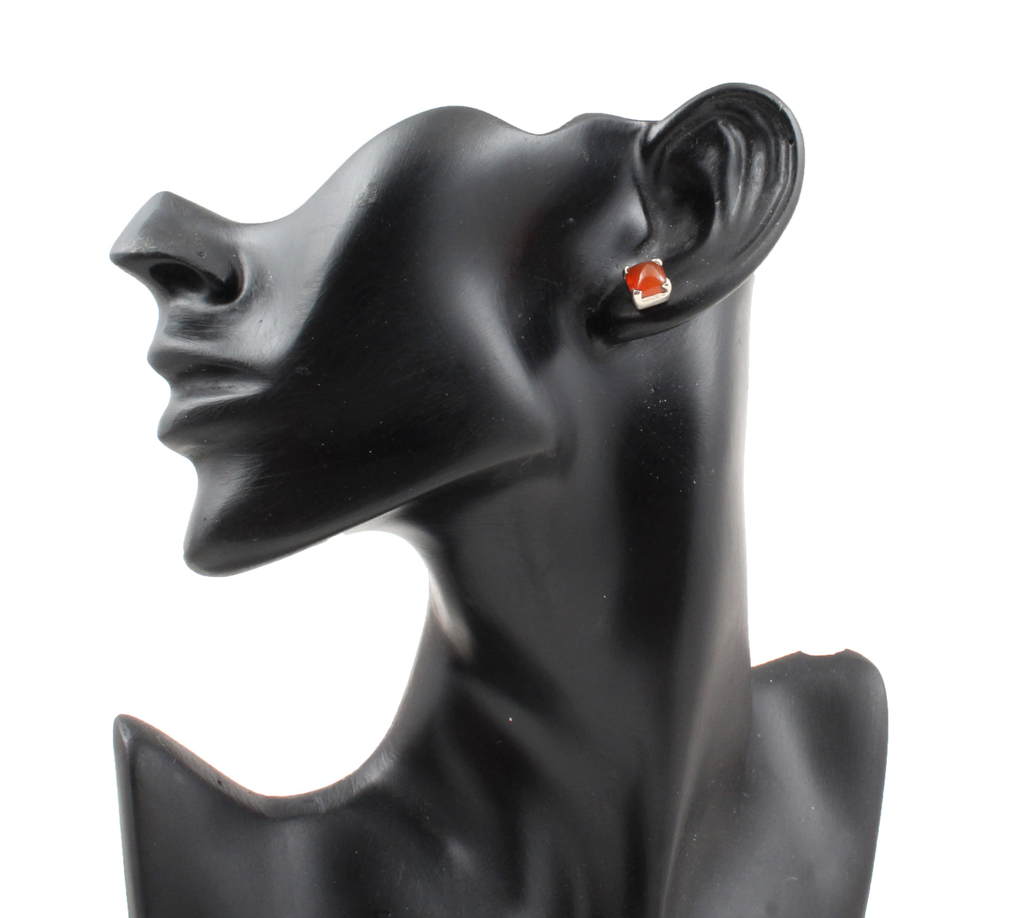 Natural Carnelian Gemstone Stud Handmade Prong Setting 925 Sterling Silver Earrings