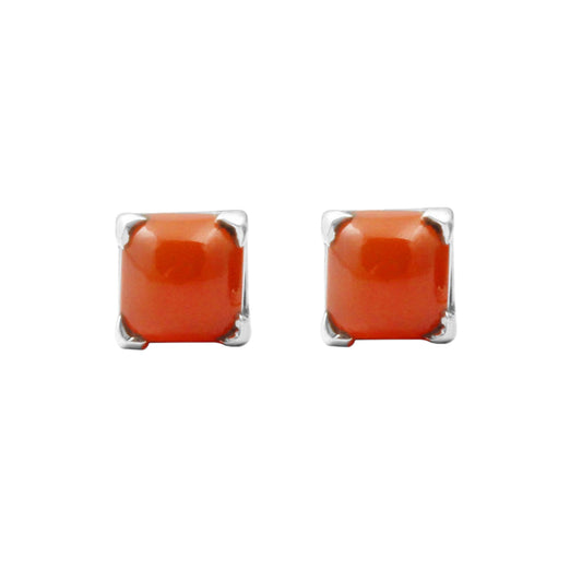 Natural Carnelian Gemstone Stud Handmade Prong Setting 925 Sterling Silver Earrings