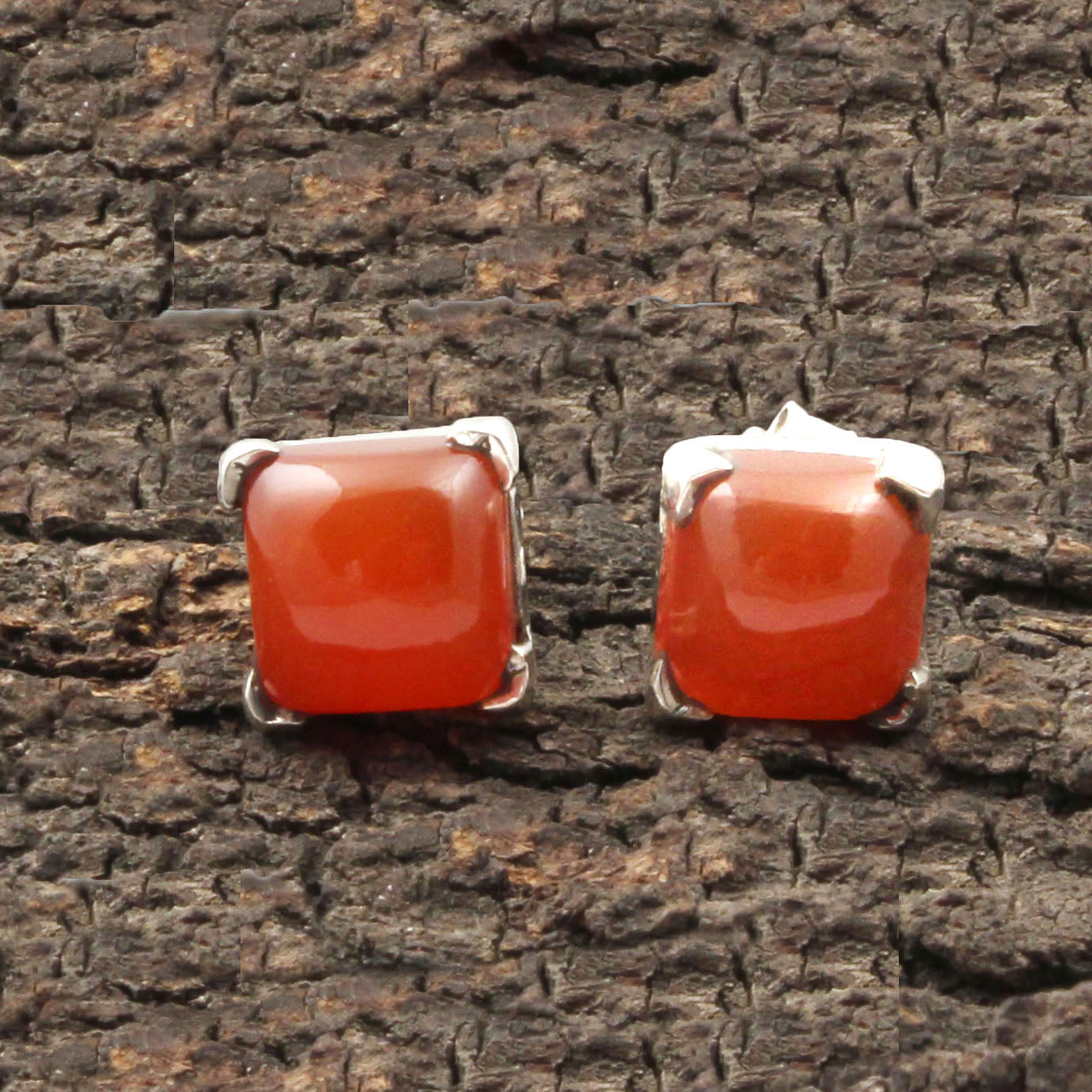 Natural Carnelian Gemstone Stud Handmade Prong Setting 925 Sterling Silver Earrings