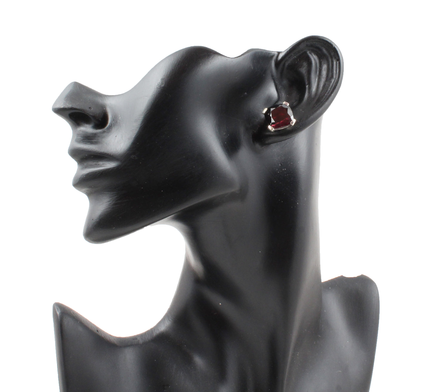 Red Garnet Stud Handmade Prong Setting 925 Sterling Silver Earrings