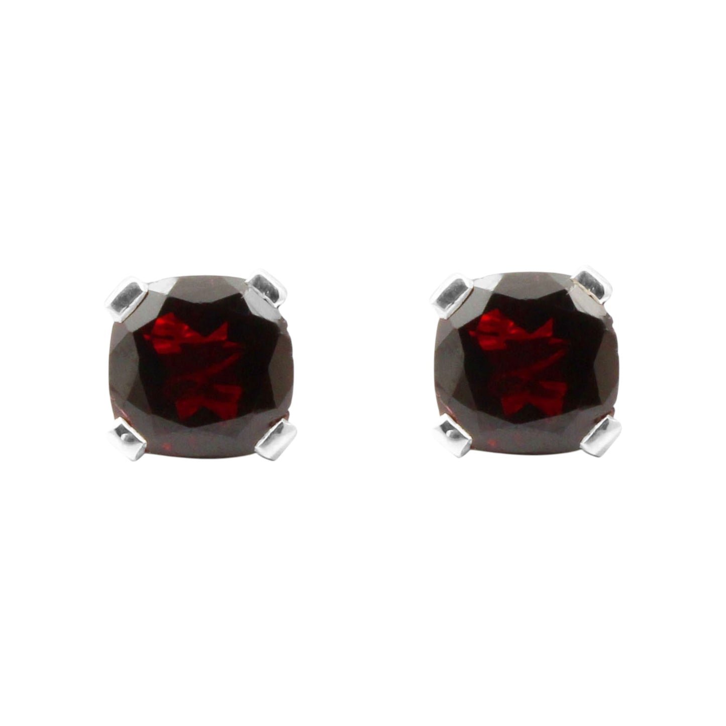 Red Garnet Stud Handmade Prong Setting 925 Sterling Silver Earrings