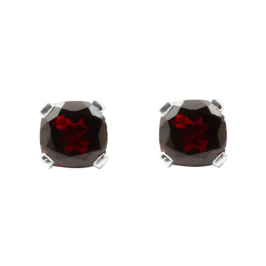 Red Garnet Stud Handmade Prong Setting 925 Sterling Silver Earrings