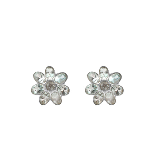 Multi Blue Topaz Floral Stud Earrings in 925 Sterling Silver Handmade Jewelry