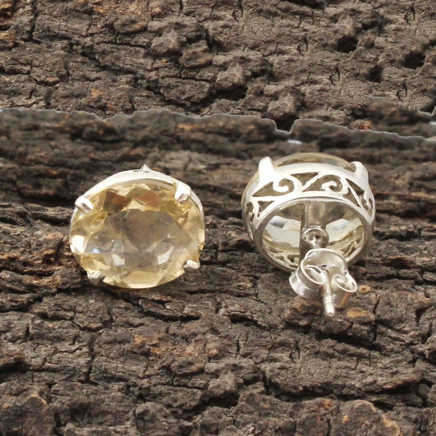 Natural Citrine Stud Earrings November Birthstone 925 Sterling Silver Handmade Jewelry