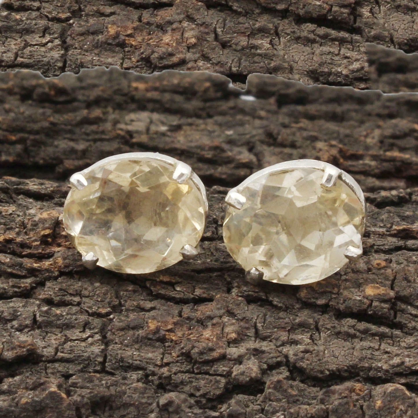Natural Citrine Stud Earrings November Birthstone 925 Sterling Silver Handmade Jewelry