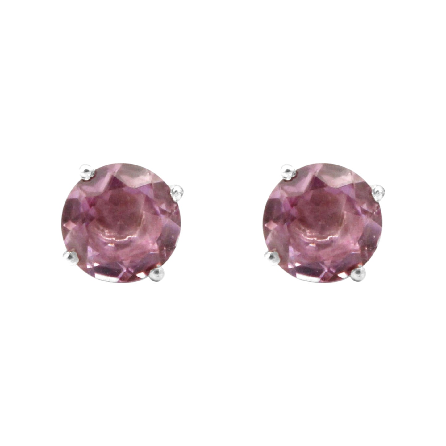 Amethyst Stud Prong Setting Earrings in 925 Sterling Silver Handmade Faceted Gemstone Jewelry