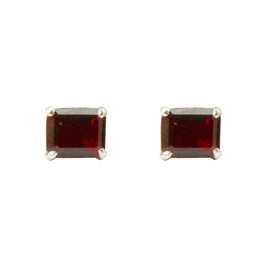 Red Garnet Stud Earrings Handmade Prong Setting 925 Sterling Silver Jewelry