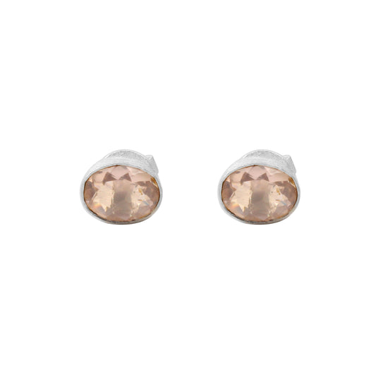 Rose Quartz Stud Handcrafted Matte Finish Bezel 925 Sterling Silver Earrings