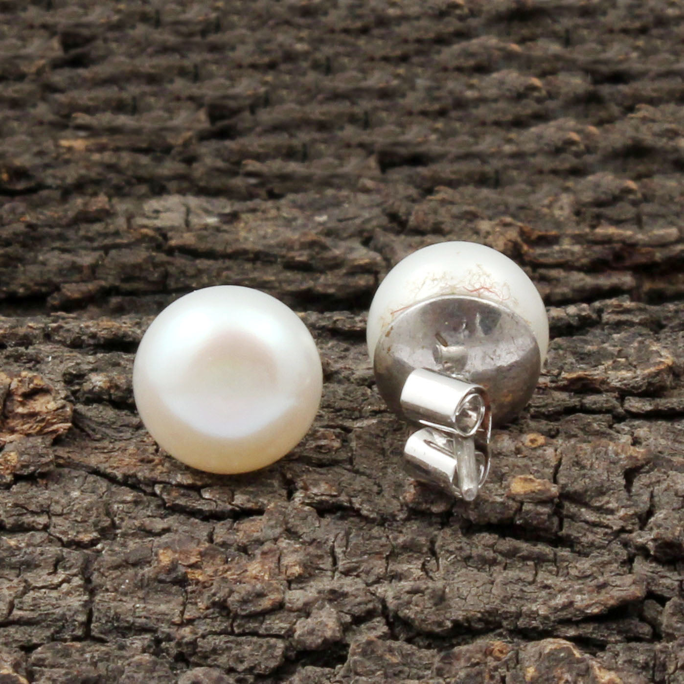 White Pearl Stud with 925 Sterling Silver Freshwater Pearl Earrings