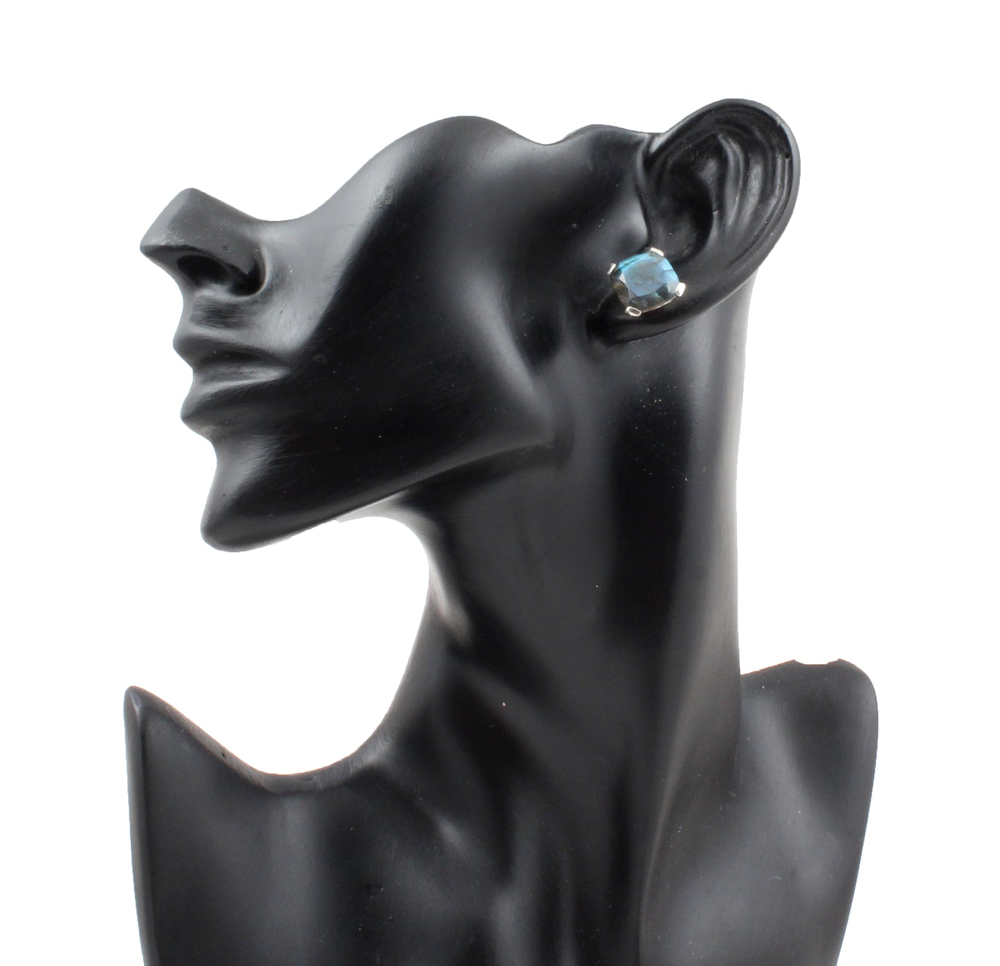 Faceted Labradorite Stud Handmade Prong Set 925 Sterling Silver Earrings