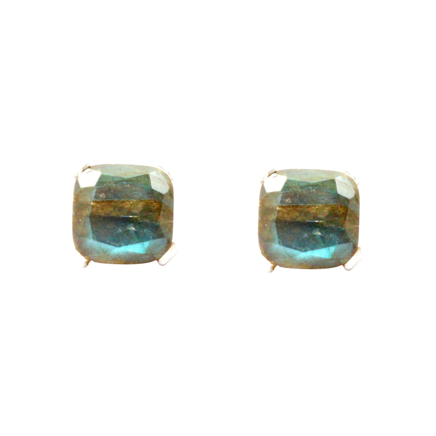 Faceted Labradorite Stud Handmade Prong Set 925 Sterling Silver Earrings