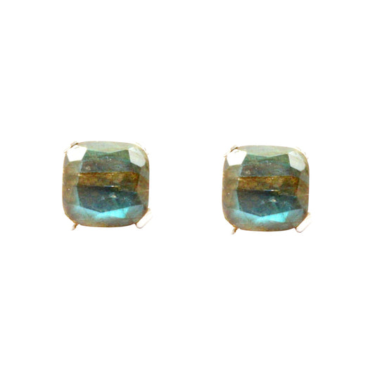 Faceted Labradorite Stud Handmade Prong Set 925 Sterling Silver Earrings