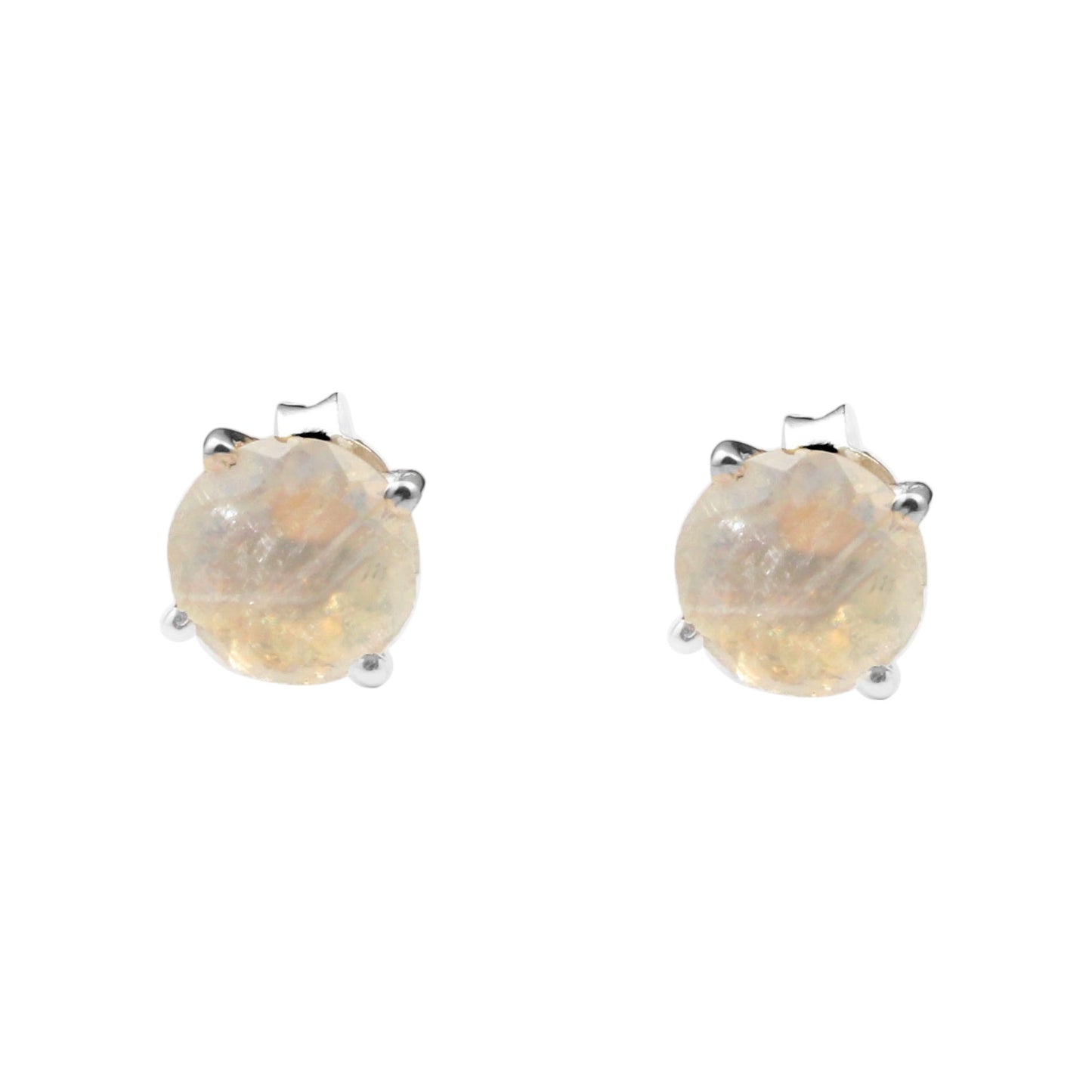 Rainbow Moonstone Stud Earrings Tiny 925 Sterling Silver Jewelry