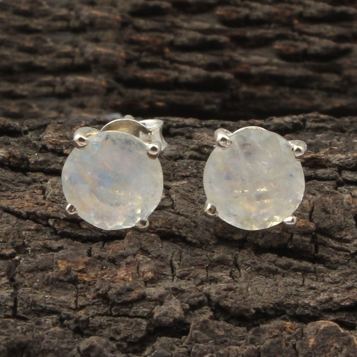 Rainbow Moonstone Stud Earrings Tiny 925 Sterling Silver Jewelry