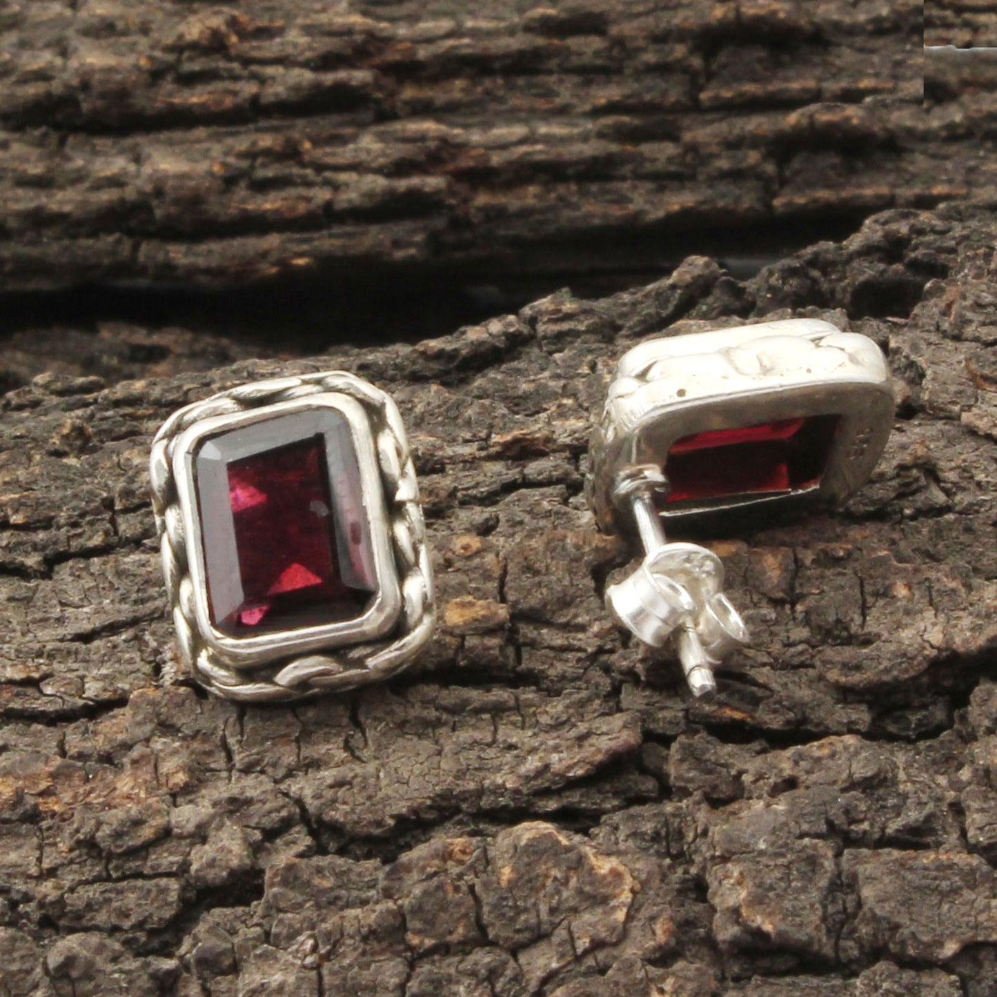 Handmade Natural Garnet Tiny Stud 925 Sterling Silver Earrings