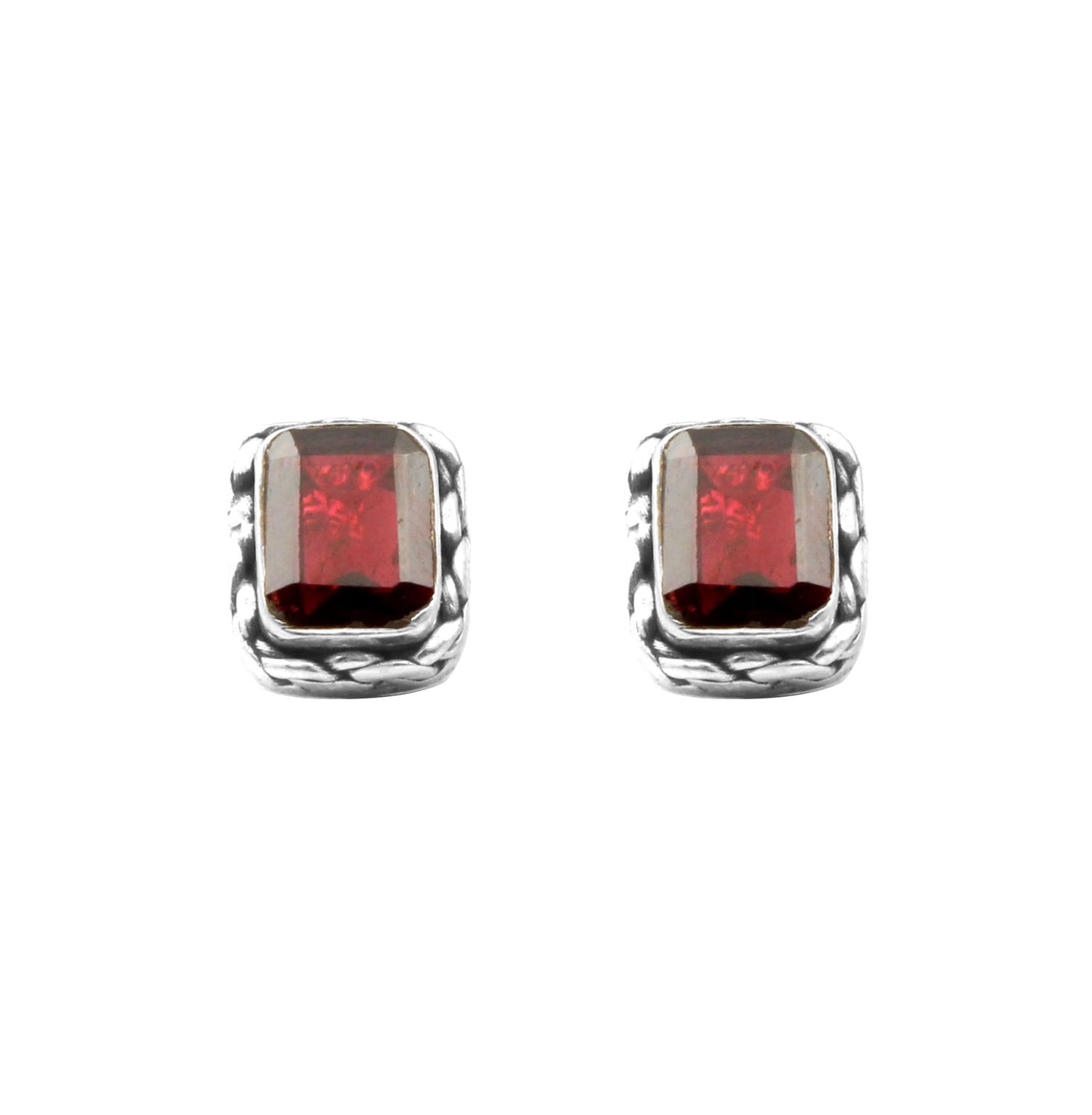 Handmade Natural Garnet Tiny Stud 925 Sterling Silver Earrings