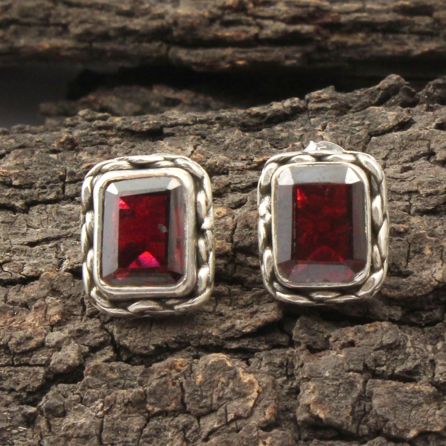Handmade Natural Garnet Tiny Stud 925 Sterling Silver Earrings