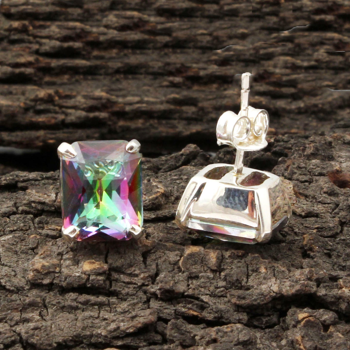 Mystic Topaz Stud Handmade Prong Setting 925 Sterling Silver Stud Earrings