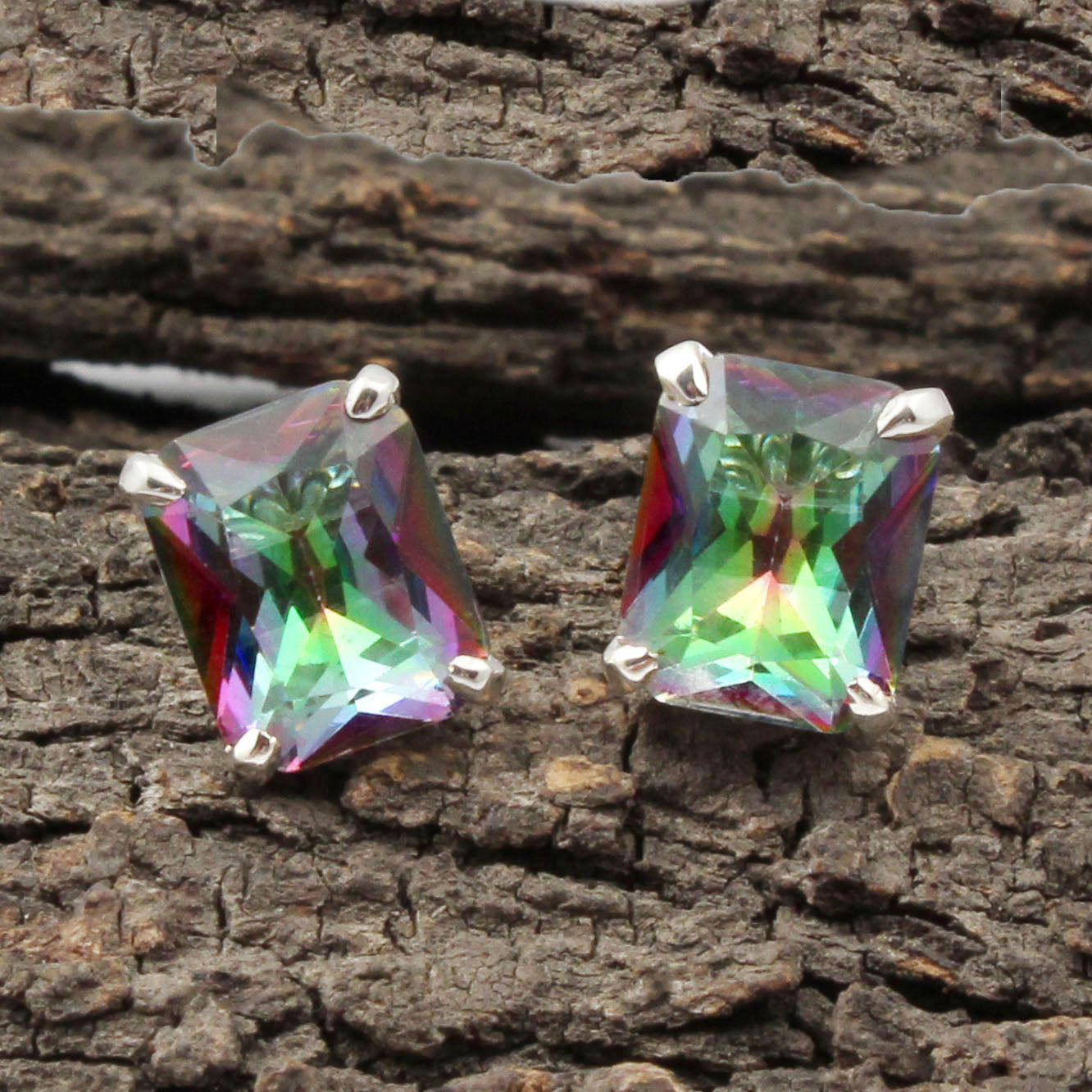 Mystic Topaz Stud Handmade Prong Setting 925 Sterling Silver Stud Earrings