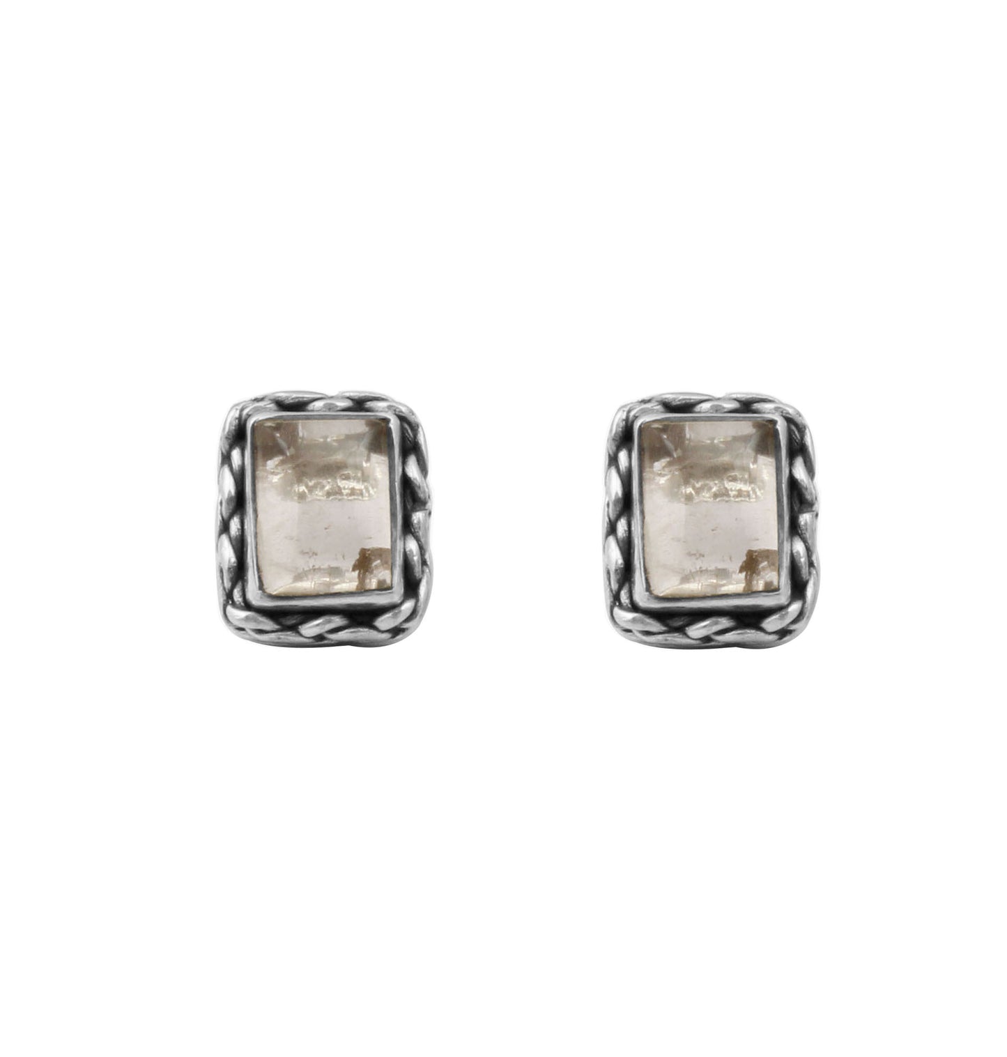 Crystal Quartz Stud Earrings Handmade 925 Sterling Silver Jewelry