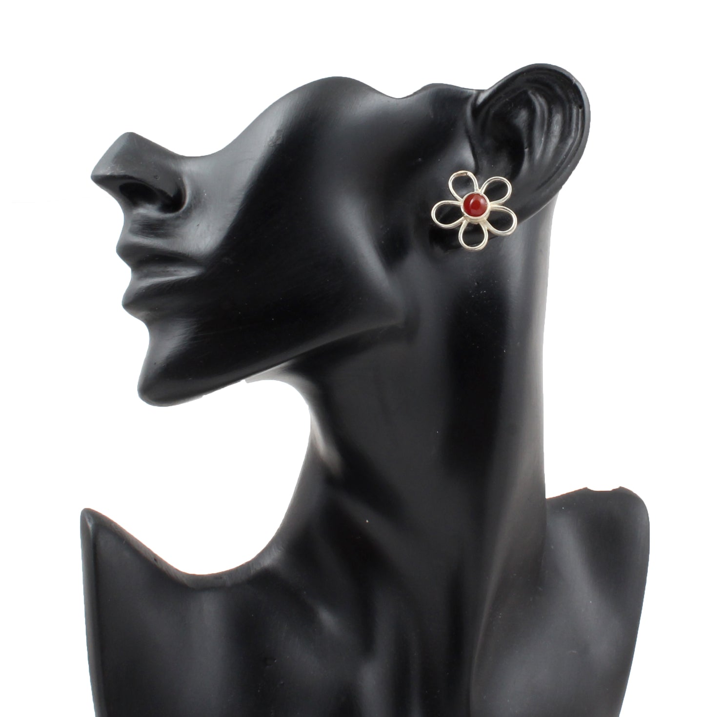 Carnelian Floral Design 925 Sterling Silver Stud Earrings