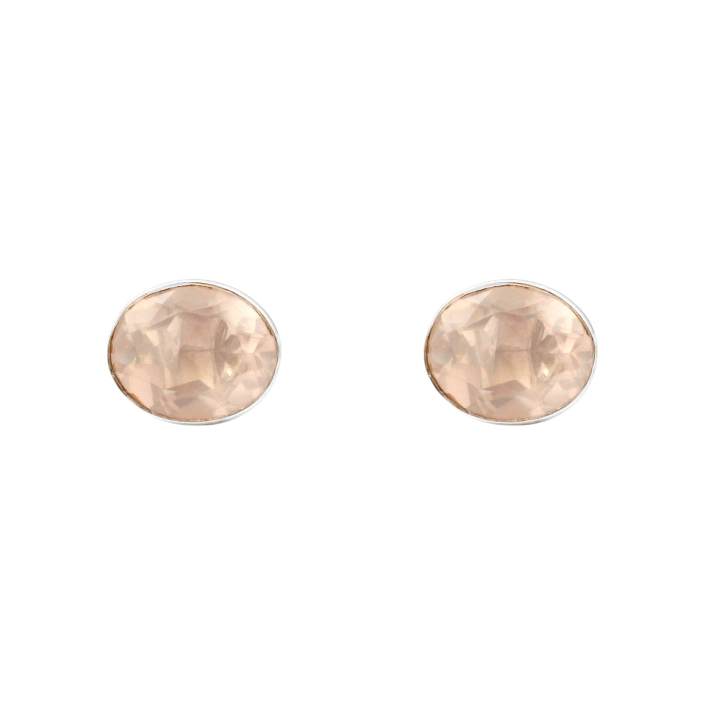 Rose Quartz Stud Bezel Oval Cut Stud Handcrafted 925 Sterling Silver Earrings