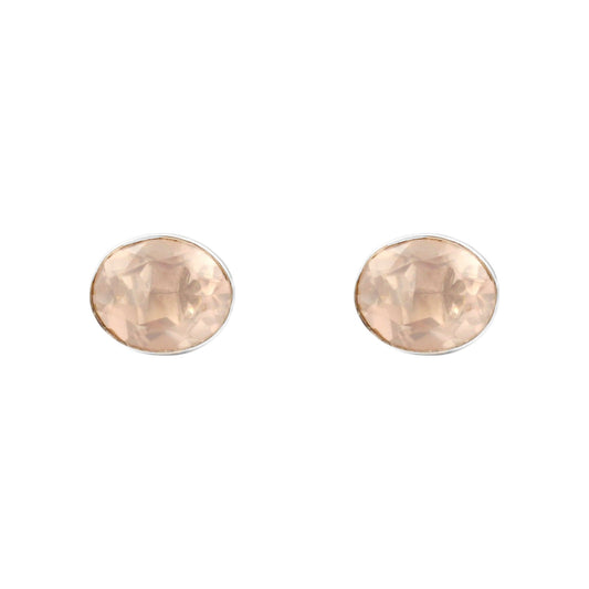 Rose Quartz Stud Bezel Oval Cut Stud Handcrafted 925 Sterling Silver Earrings
